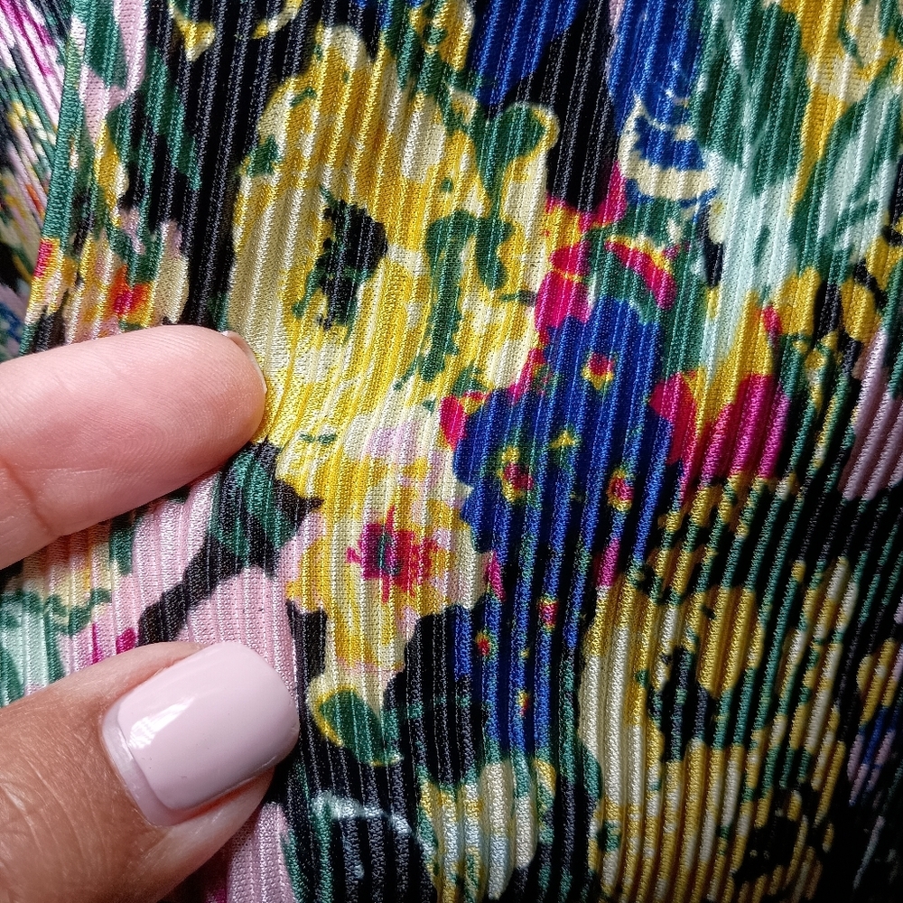 Vero Moda Curve Ribbed Floral Mini Dress Size 18 | Pleated Tie Waist - Picture 10 of 14